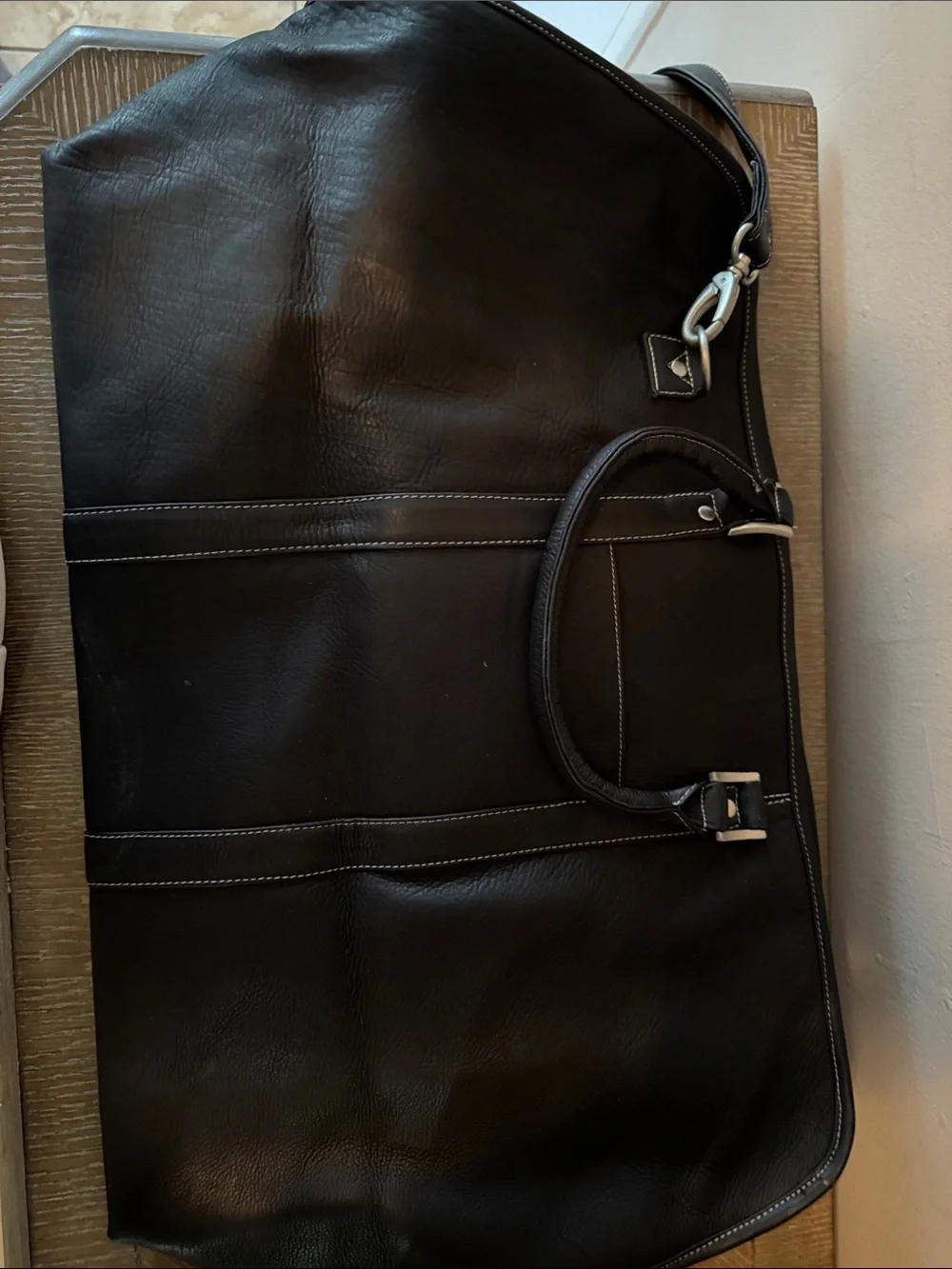 LE DONNE Black Leather Unisex Weekender bag NWT